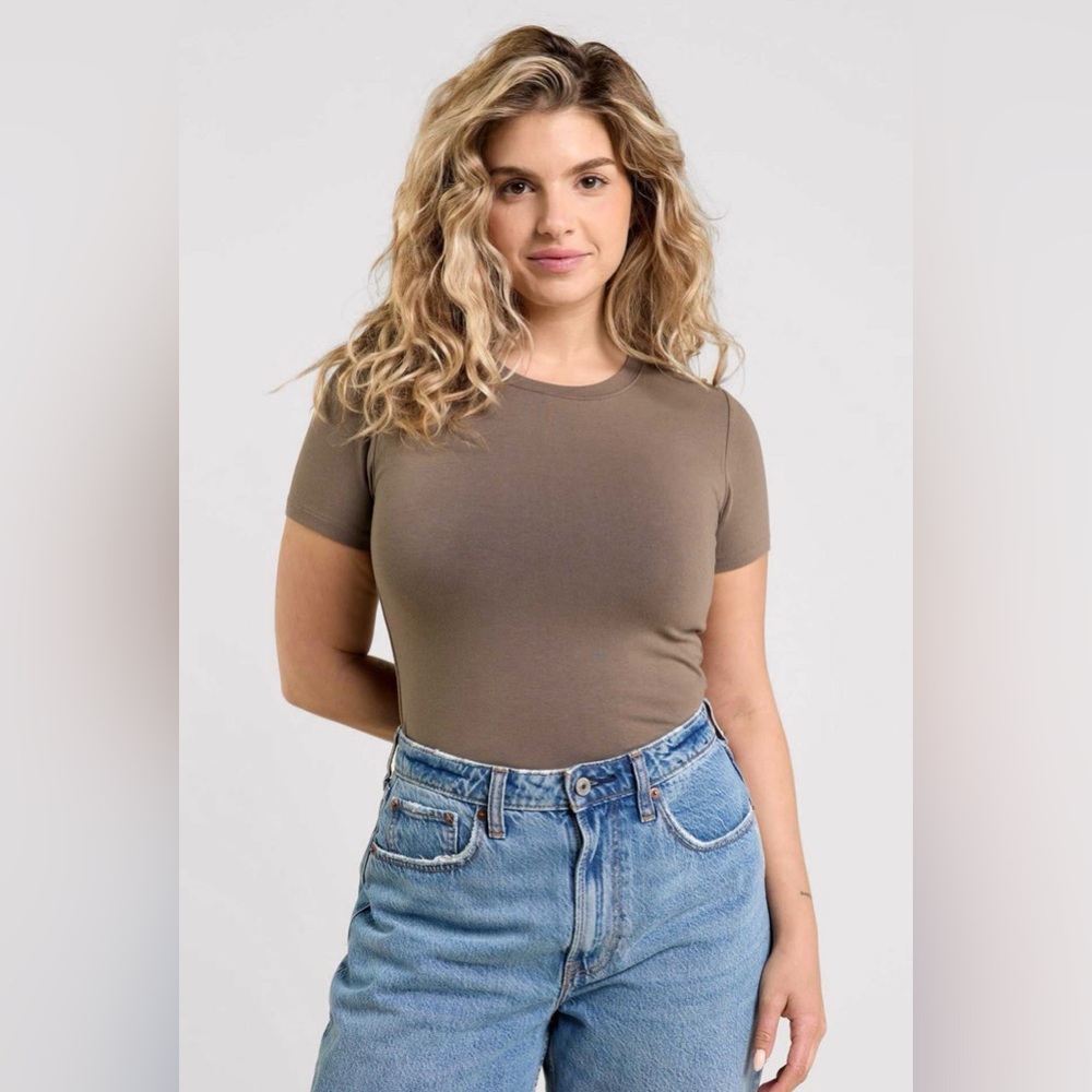 nuuds Short Sleeve Crewneck Bodysuit, Mocha